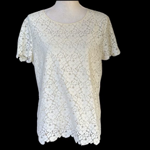 Talbot ladies, lace, short sleeve crewneck blouse size 12 excellent condition - Picture 1 of 14